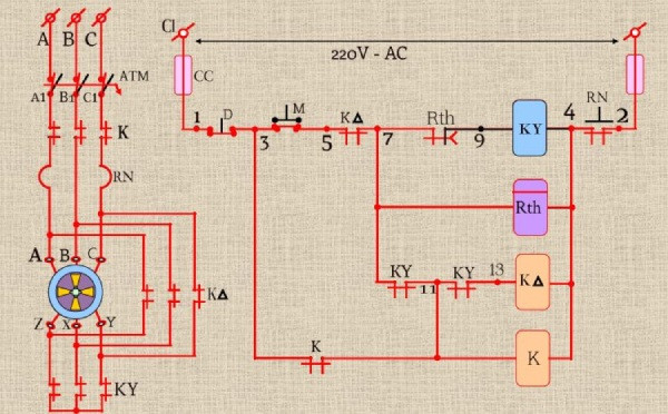Thiết kế sơ đồ mạch điều khiển khởi động sao tam giác