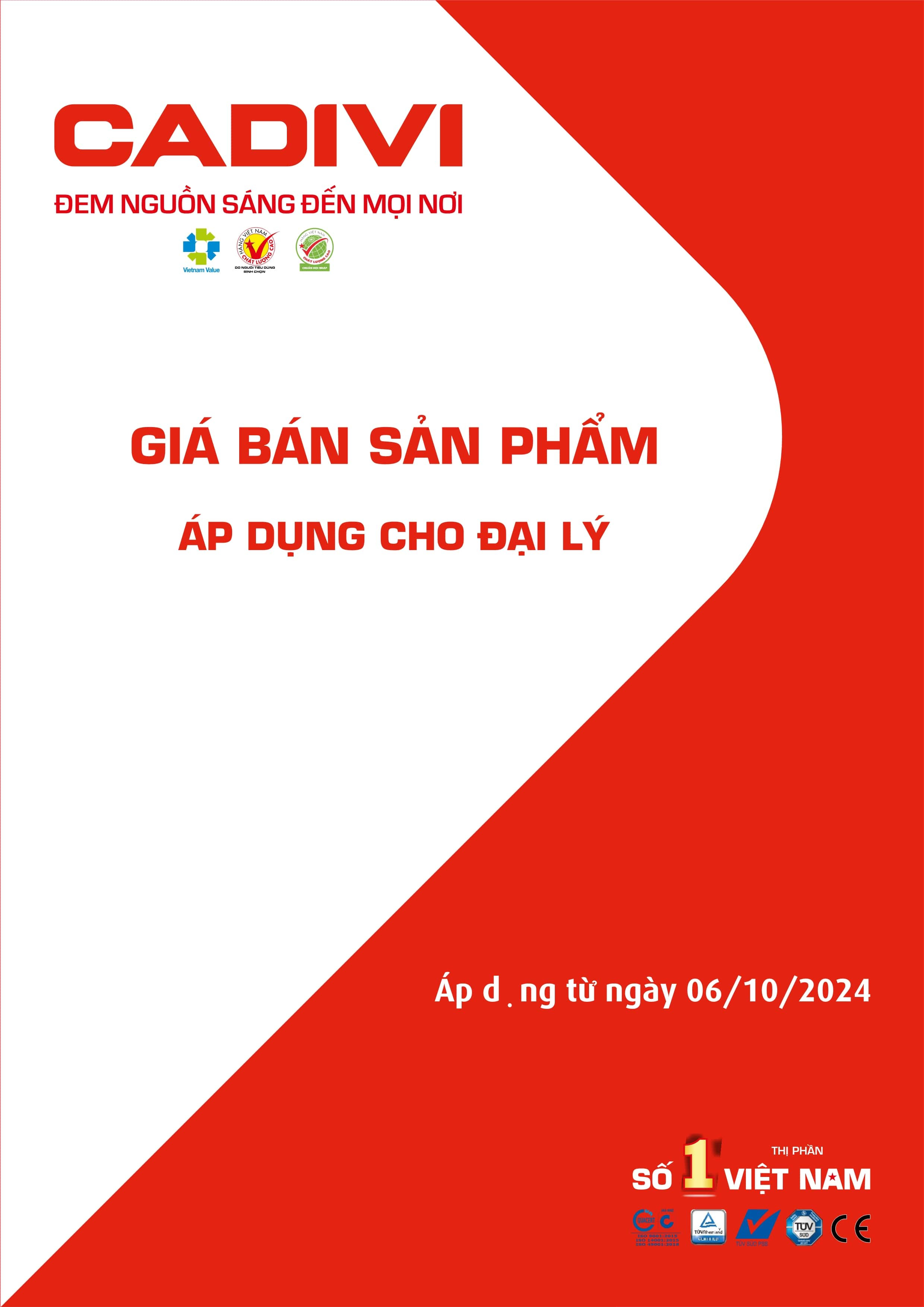 Trang đầu bảng giá dây cáp điện Cadivi đầy đủ