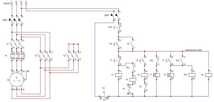 Sơ đồ mạch khởi động sao tam giác kiểu mạch hở
