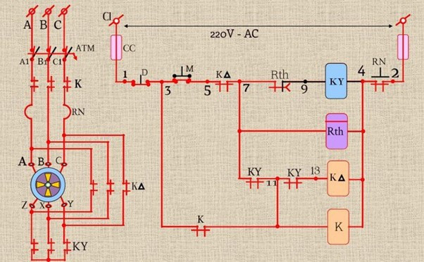 Sơ đồ nguyên lý đấu mạch sao tam giác mô tả quá trình chuyển đổi