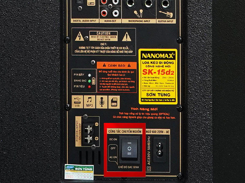 Các ký hiệu và chế độ hoạt động AC, DC, OFF trên công tắc loa kéo