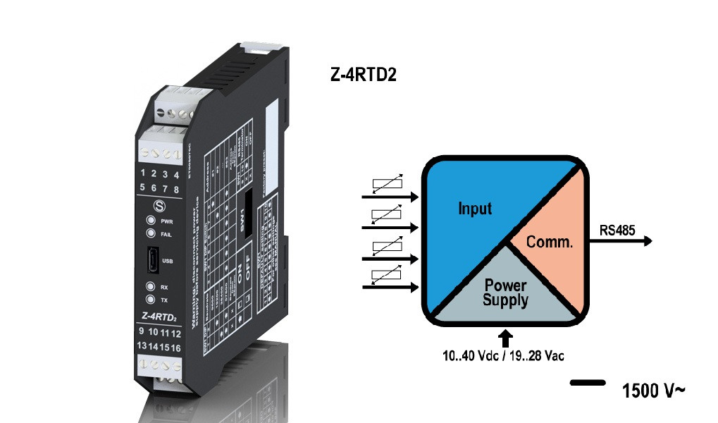 Bộ chuyển đổi tín hiệu Pt100 ra Modbus RTU 4 kênh