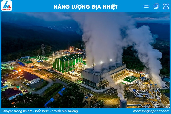 Nhà máy điện địa nhiệt hiện đại, khai thác nhiệt từ sâu trong lòng đất để sản xuất điện sạch