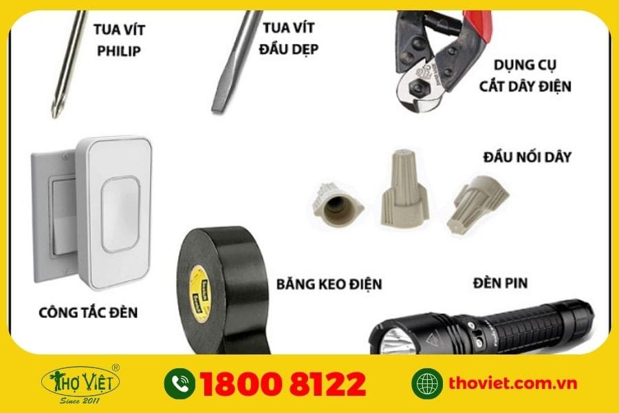 Các dụng cụ cần chuẩn bị để đấu nối công tắc và ổ cắm điện
