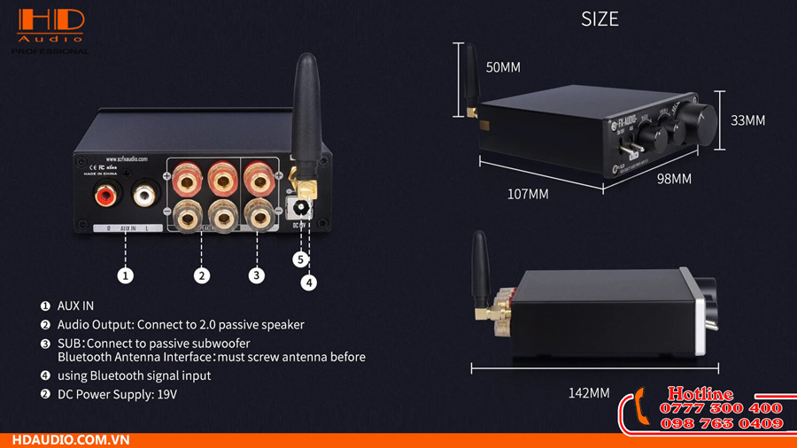 Mặt sau bộ khuếch đại công suất âm thanh FX-Audio XL01 với các cổng kết nối đa dạng