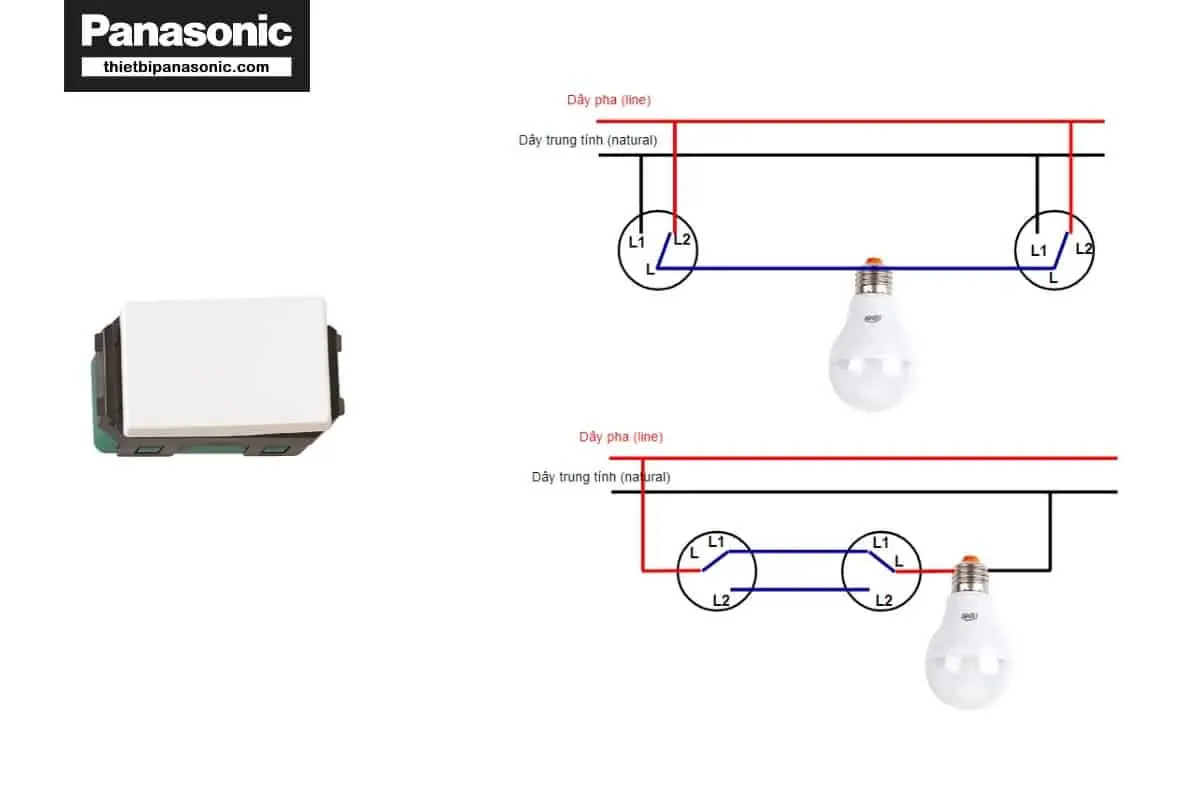 Các bước đấu nối dây điện cho mạch cầu thang dùng 2 công tắc 1 bóng đèn