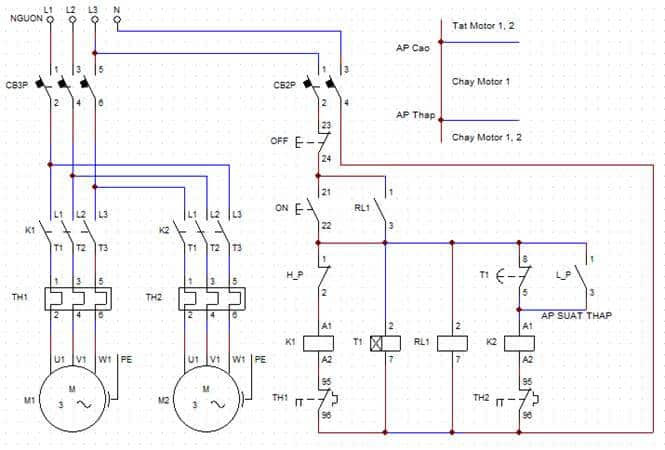 Sơ đồ mạch điều khiển hai động cơ hoạt động luân phiên