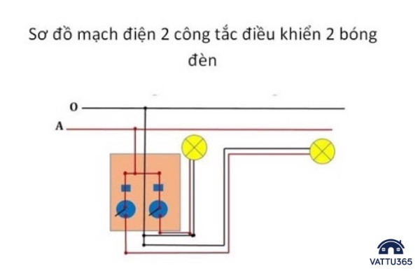 Mạch điện cầu thang 2 công tắc 2 bóng đèn