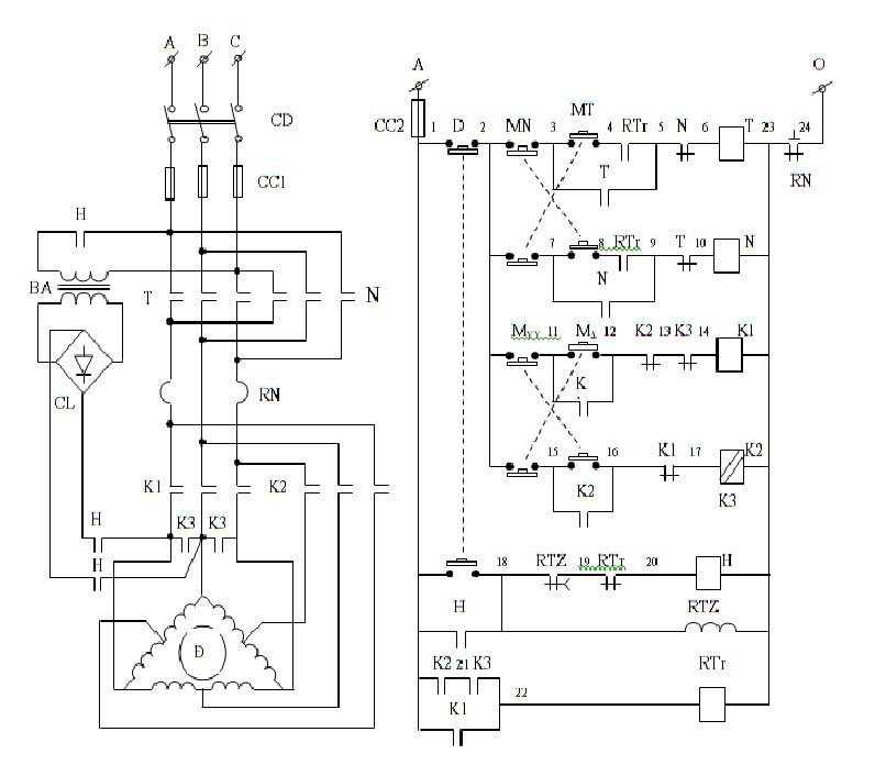 Sơ đồ mạch điều khiển động cơ 2 cấp tốc độ theo phương pháp sao - tam giác kép