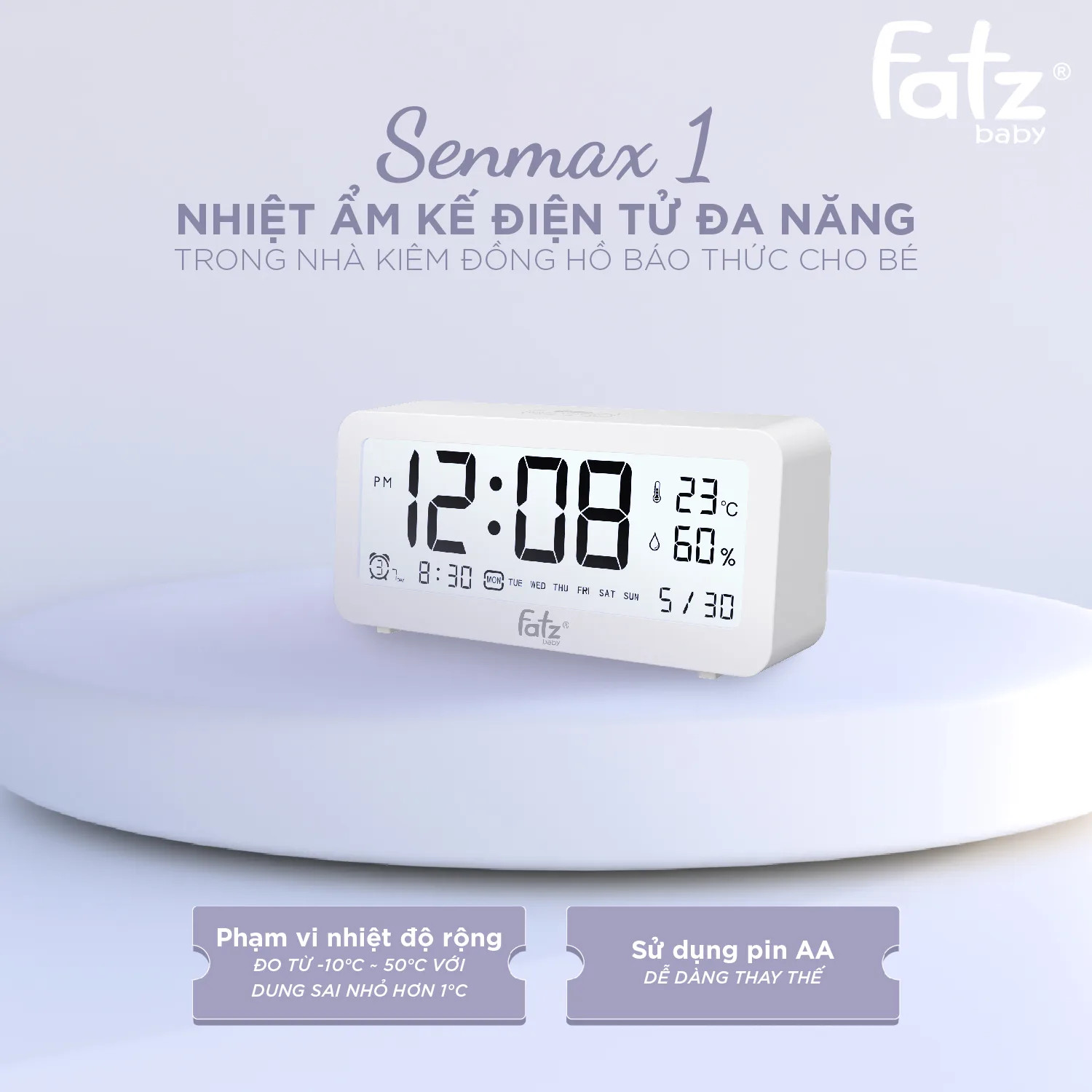Màn hình nhiệt ẩm kế điện tử với các nút điều chỉnh