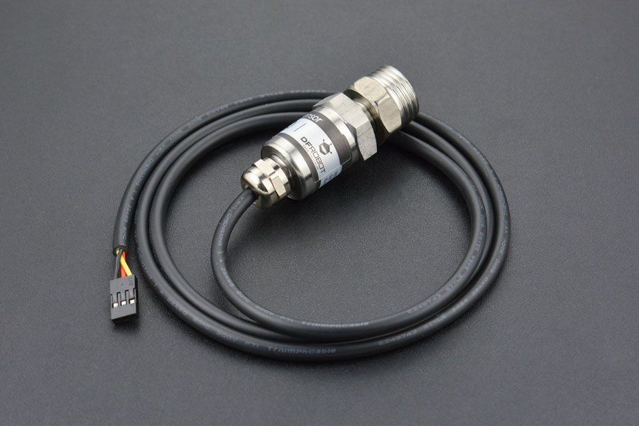 Cận cảnh đầu ren G1/4 và đầu nối G1/2 của cảm biến áp suất nước DFRobot Gravity