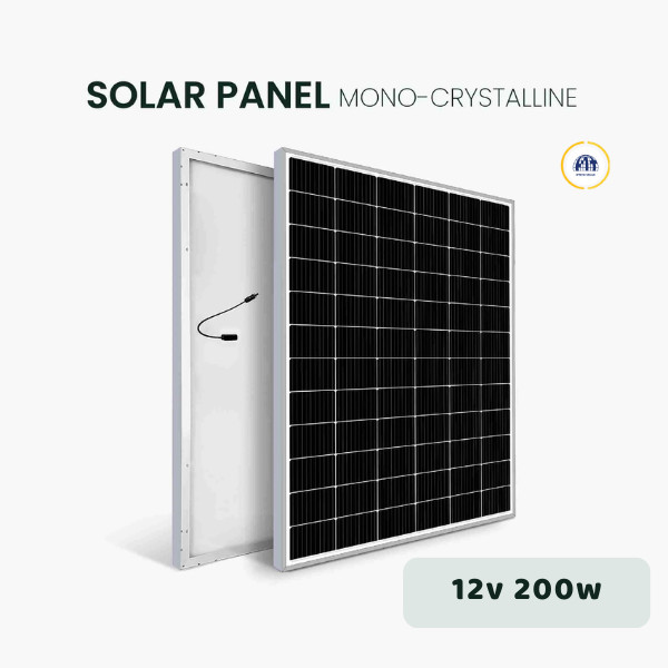 Minh họa tấm pin năng lượng mặt trời 200W được lắp đặt trong hệ thống