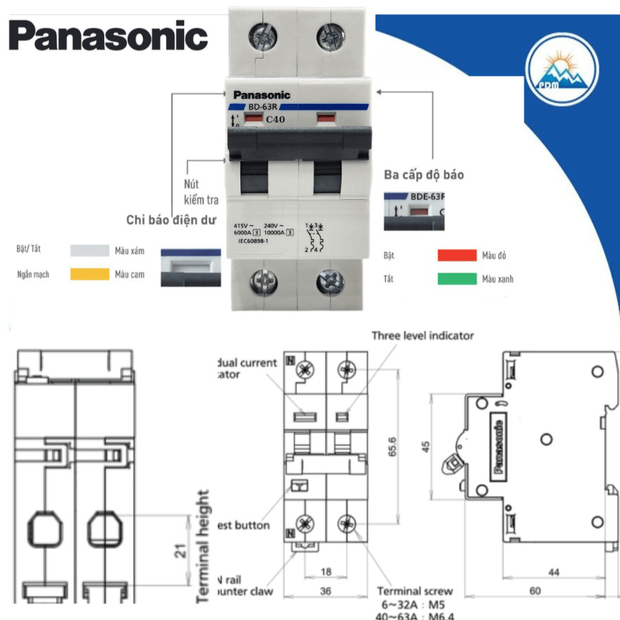 Bảng thông số kỹ thuật chi tiết của aptomat 1 pha Panasonic BBD2402CNV MCB 2P 40A