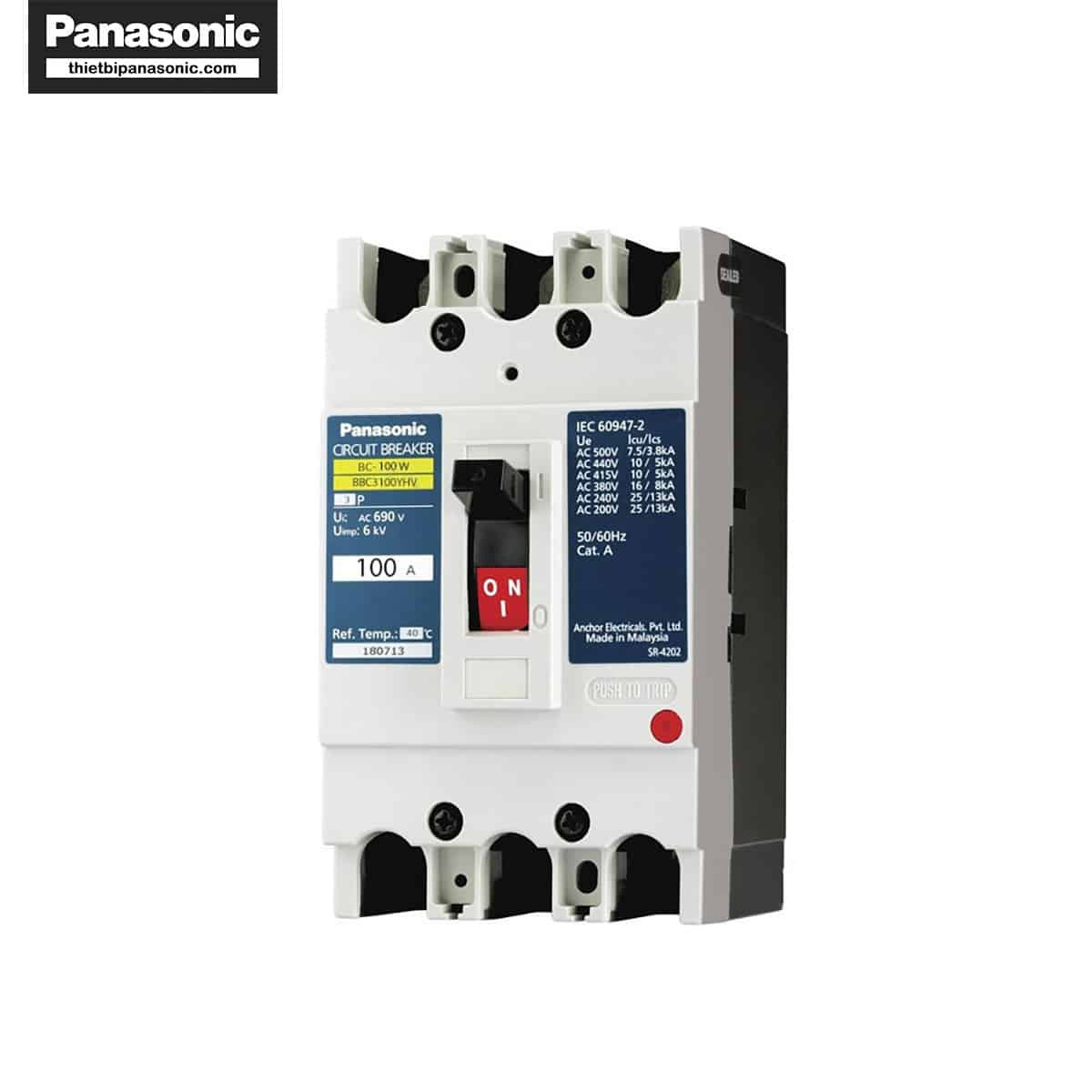 aptomat 3 pha panasonic 100a mặt trước