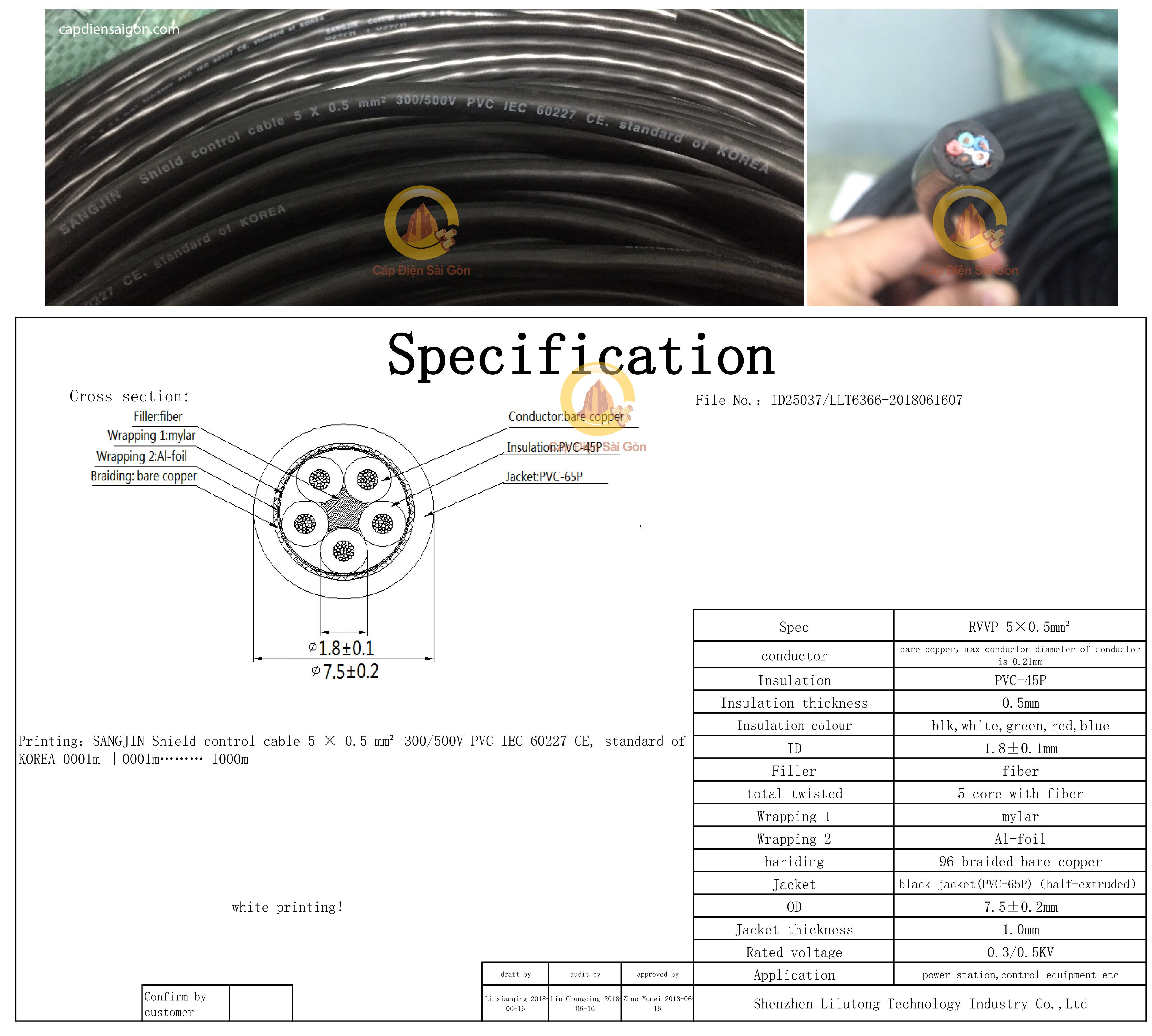 Cáp điều khiển Sangjin 5 lõi bọc lưới chống nhiễu
