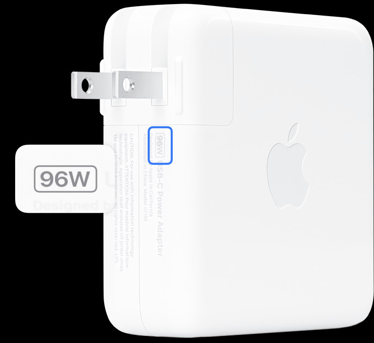 Vị trí công suất (Watt) trên bộ chuyển đổi nguồn USB-C 96W của Apple