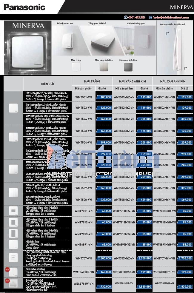 Bảng giá công tắc ổ cắm Panasonic Minerva