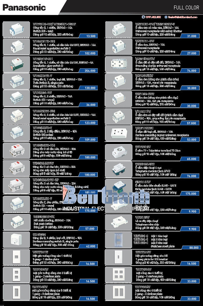Bảng giá công tắc ổ cắm Panasonic dòng Full Color