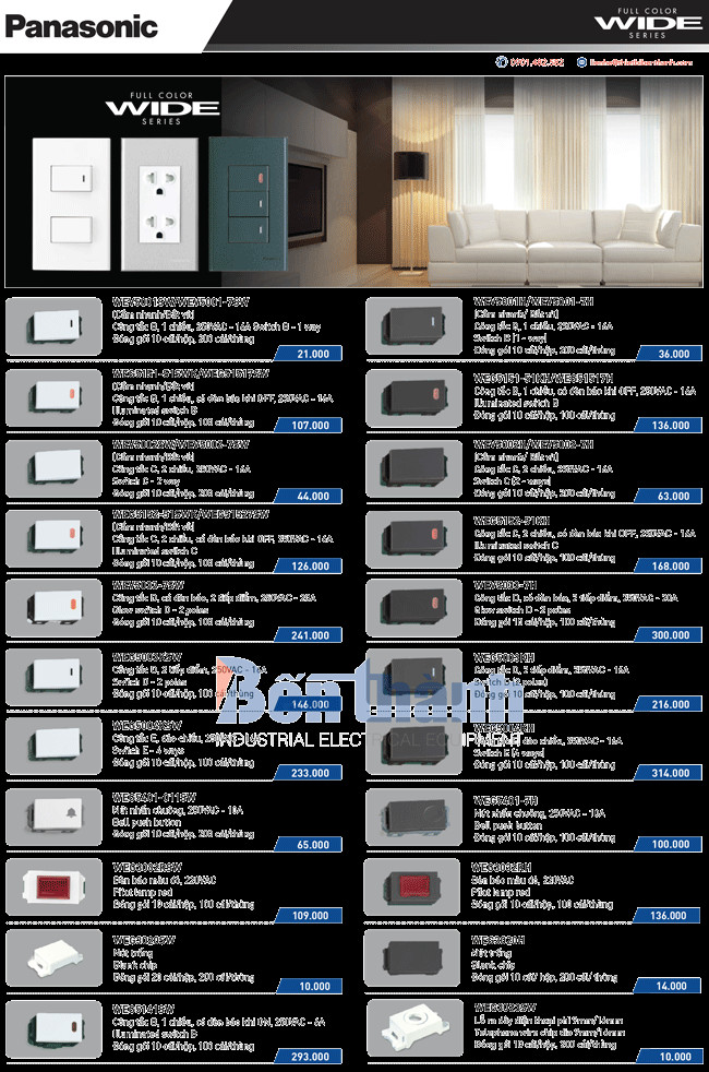 Bảng giá công tắc ổ cắm Panasonic dòng Wide