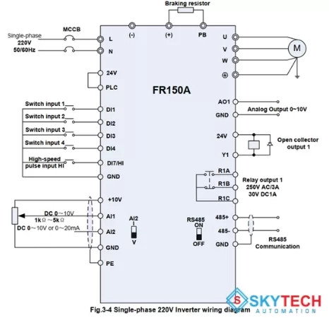 Sơ đồ đấu nối chi tiết biến tần 1 pha 220V
