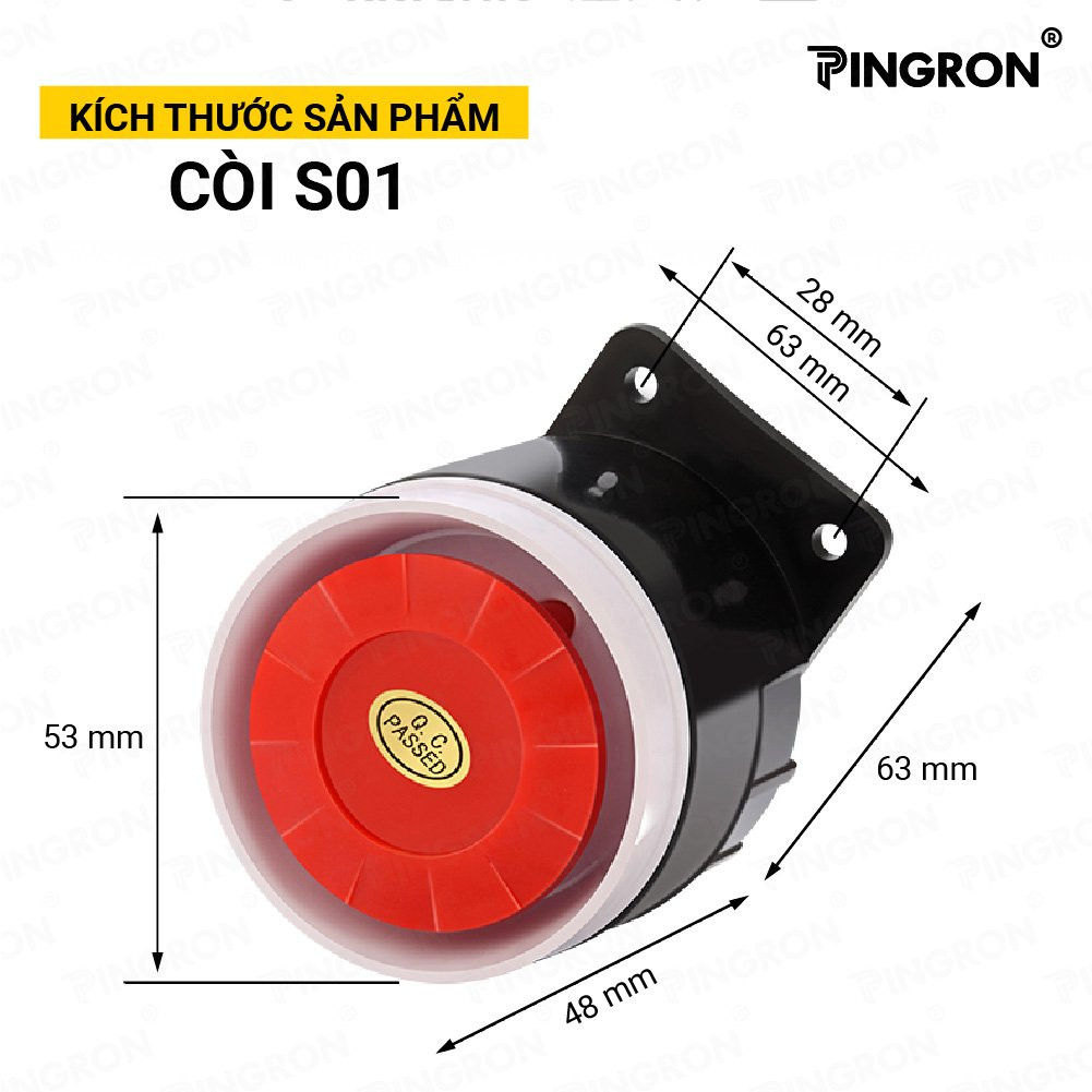 Kích thước chi tiết của còi báo động 12V chống trộm