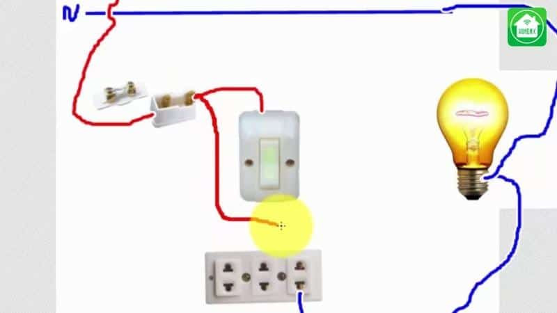 Hình ảnh minh họa quá trình đấu nối công tắc hai cực vào hệ thống điện