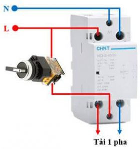 Sơ đồ đấu công tắc tơ 1 pha với điều khiển từ xa