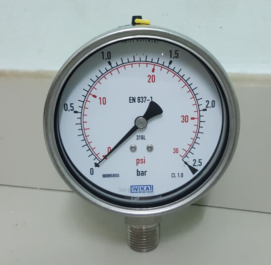 Đồng hồ WIKA 232.50 mặt 100mm chân đứng, kết nối 1/2" NPT