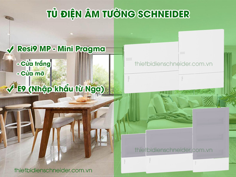 Các loại tủ điện âm tường Schneider phổ biến, minh họa tính đa dạng và thiết kế hiện đại của sản phẩm