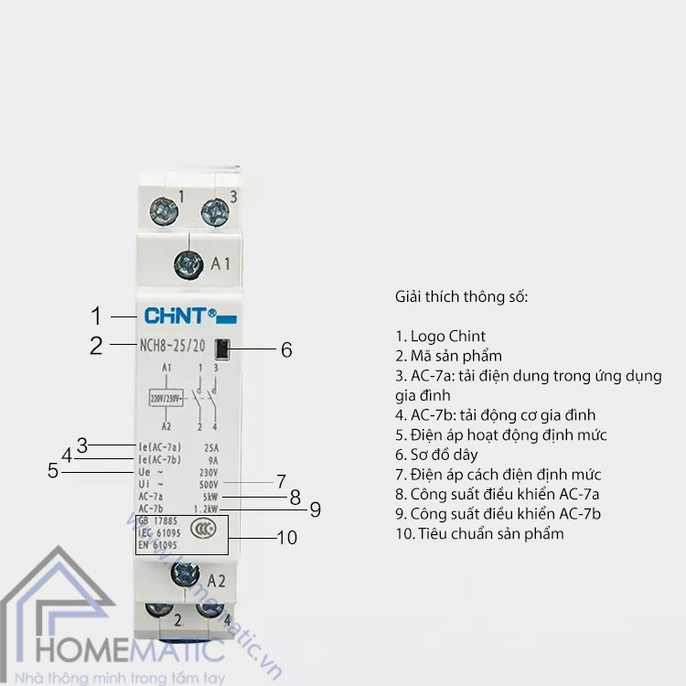 Thiết bị Khởi động từ 1 pha Chint NCH8 25A