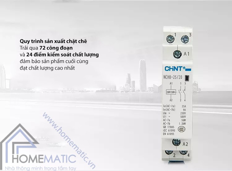 Cận cảnh mặt bên của Khởi động từ 1 pha Chint NCH8