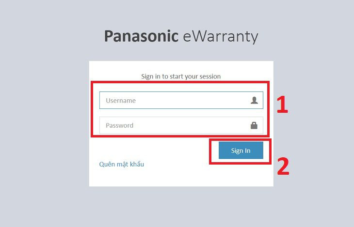 Giao diện đăng nhập hệ thống eWarranty Panasonic dành cho đại lý
