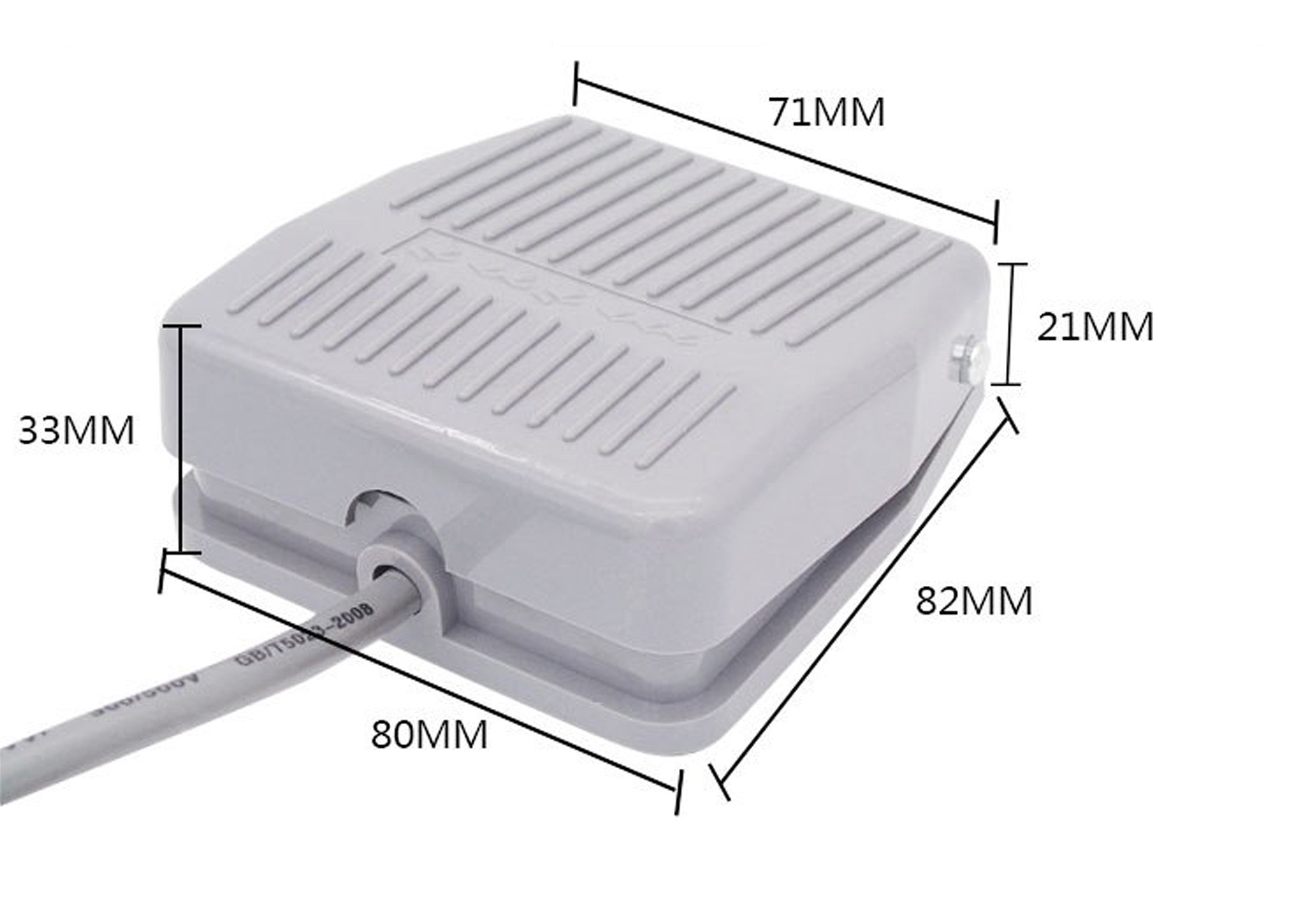Kích thước chi tiết của công tắc bàn đạp chân TFS-201 với các thông số chiều dài, rộng, cao