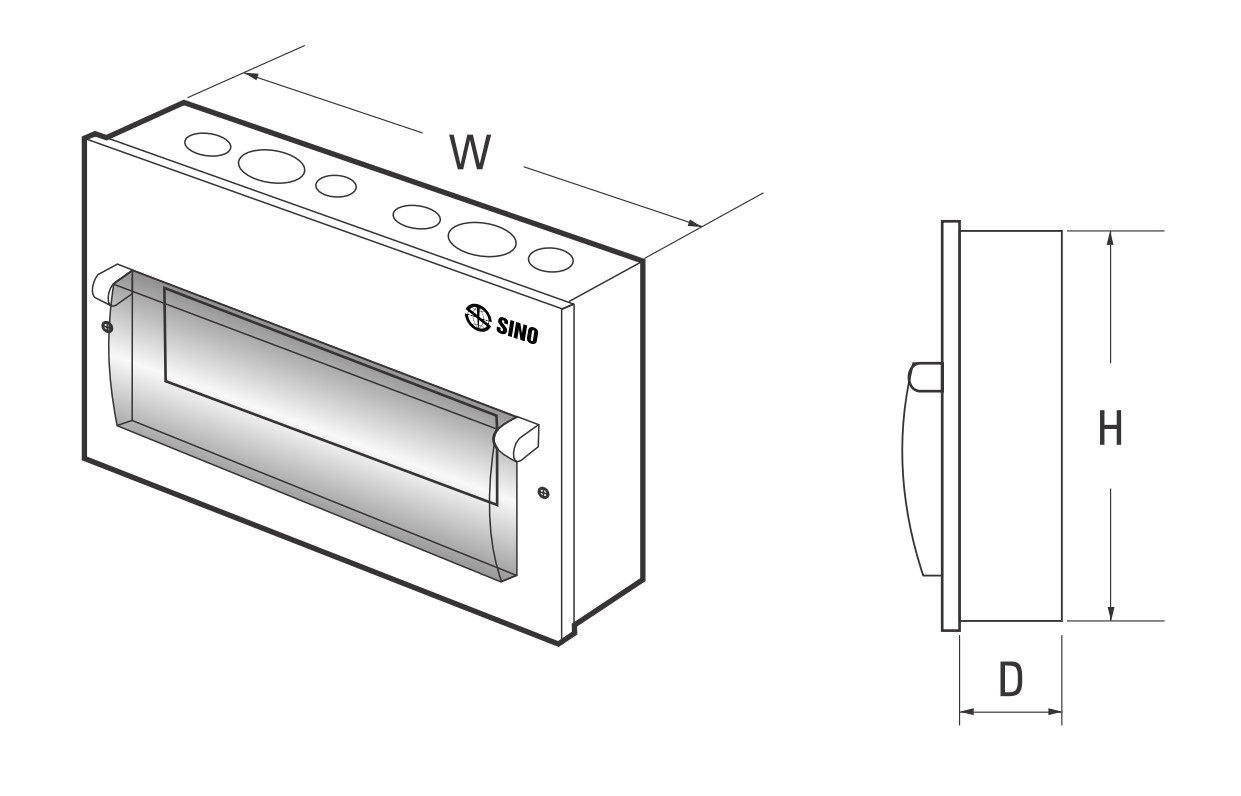 Sơ đồ kích thước tiêu chuẩn của tủ điện âm tường Sino, hỗ trợ lắp đặt chính xác