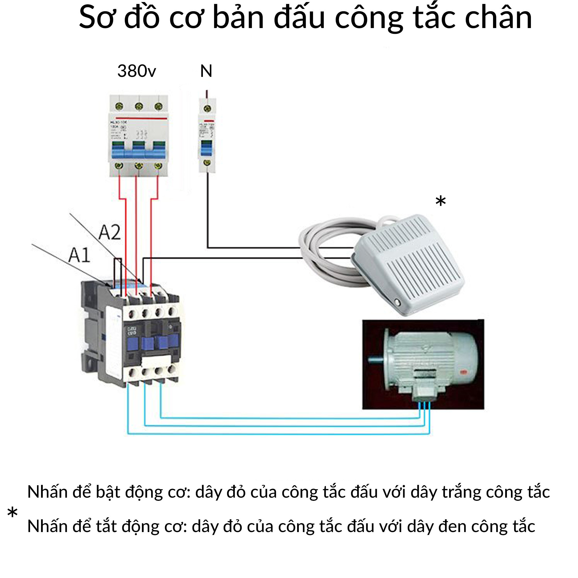 Sơ đồ đấu nối công tắc bàn đạp chân TFS-201 với động cơ một chiều