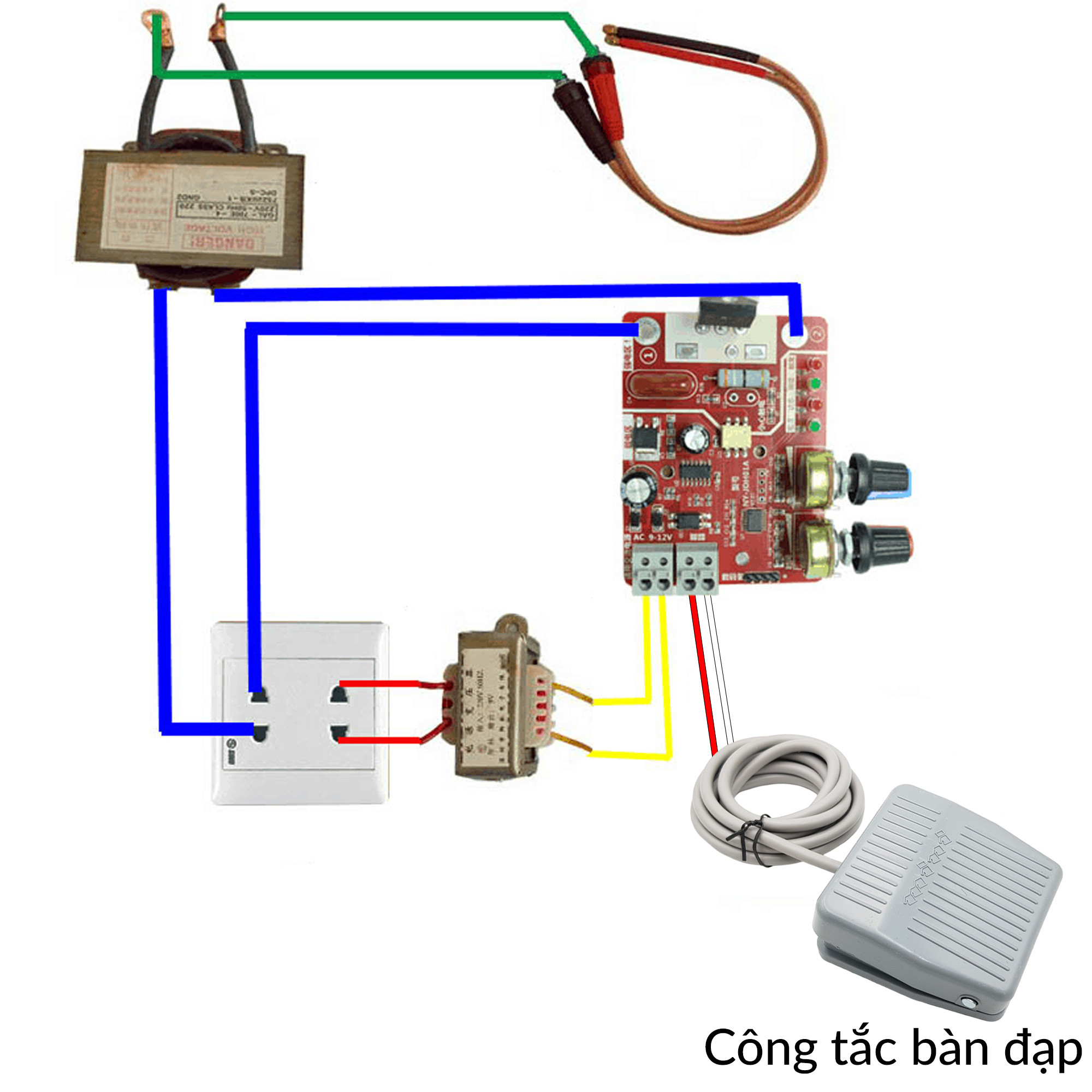 Hướng dẫn đấu nối công tắc bàn đạp chân TFS-201 vào mạch máy hàn cell pin