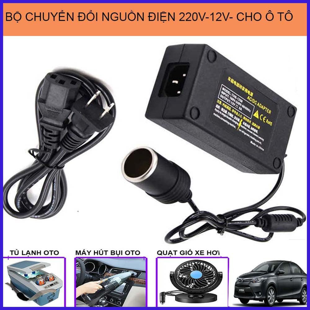 Bộ nguồn 220V ra 12V cấp điện cho bơm lốp ô tô tiện lợi tại nhà