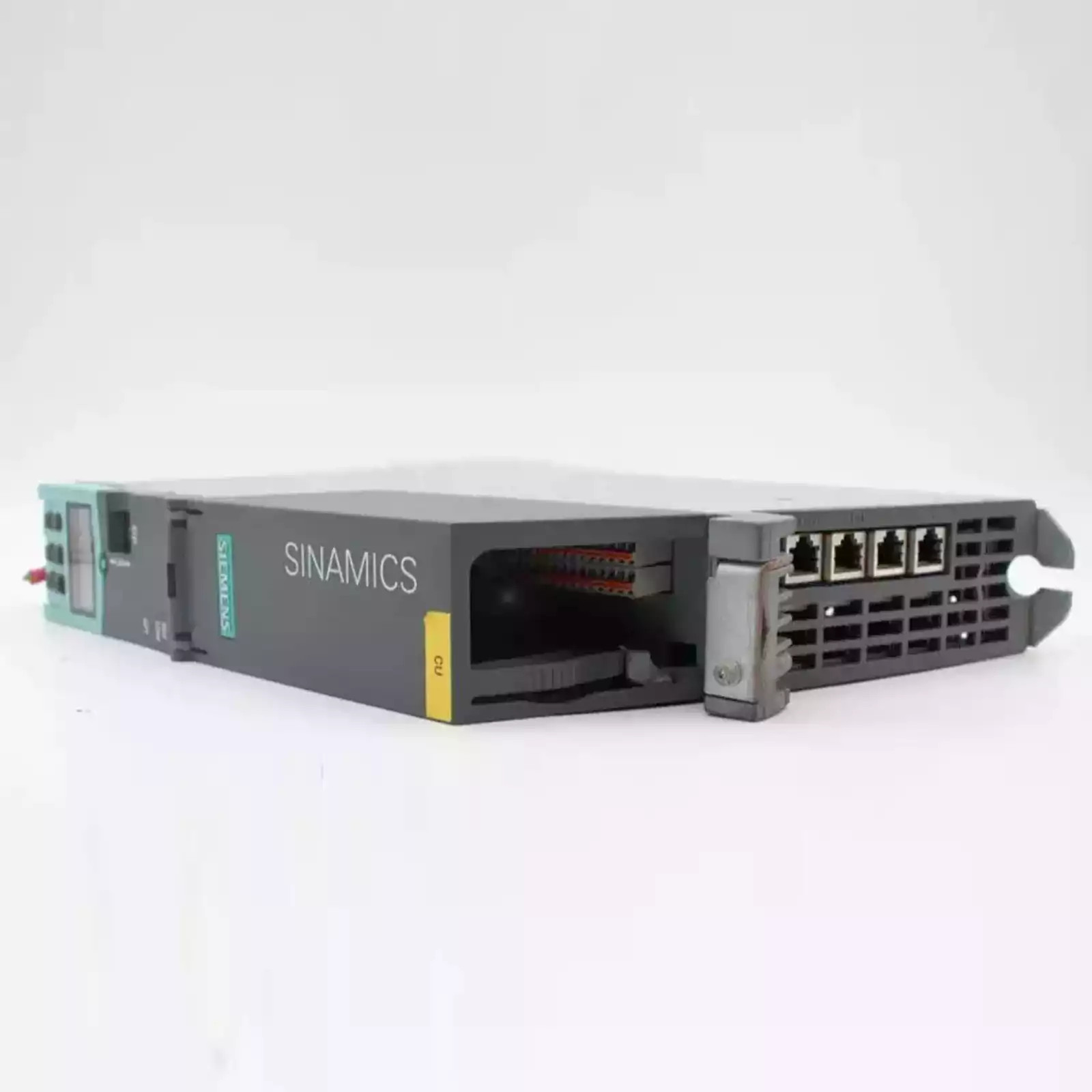 Module nguồn Siemens SINAMICS S120 6SL3040-1MA01-0AA0 nhìn từ bên cạnh, thể hiện thiết kế nhỏ gọn