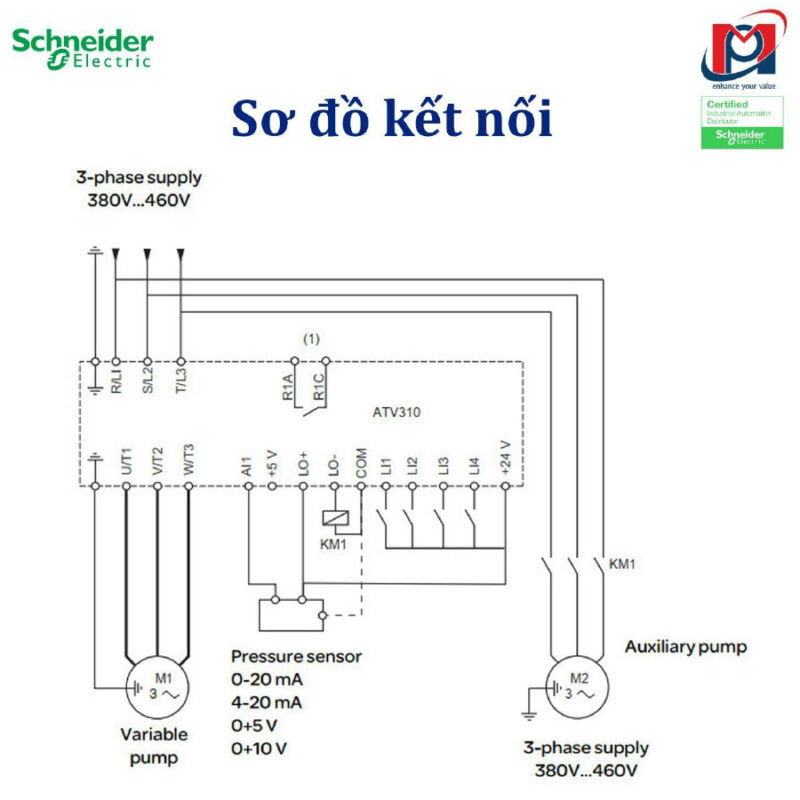 Sơ đồ kết nối biến tần ATV310 trong hệ thống bơm tăng cường