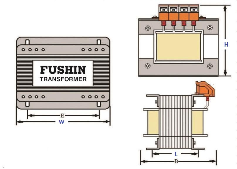 Bản vẽ kỹ thuật chi tiết của biến áp cách ly Fushin 1 pha 220V 1.1KVA