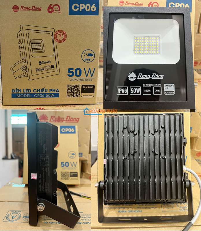 Đèn pha LED 50W CP06 Rạng Đông thiết kế hiện đại, chống nước IP66