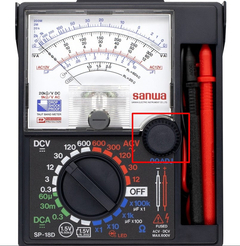 Nút điều chỉnh Zero Ohm để hiệu chỉnh khi đo điện trở trên đồng hồ VOM