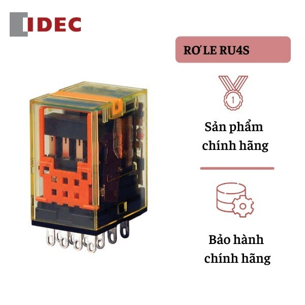 Rơ le trung gian IDEC RU4S-D24 24VDC 14 chân với đèn báo LED và chốt kiểm tra