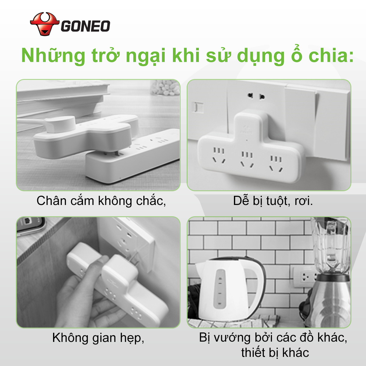 Phích cắm điện chia 3 Gonniu Z030R với thiết kế xoay gập linh hoạt