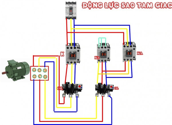 Sơ đồ tổng thể hệ thống khởi động sao tam giác cho động cơ không đồng bộ