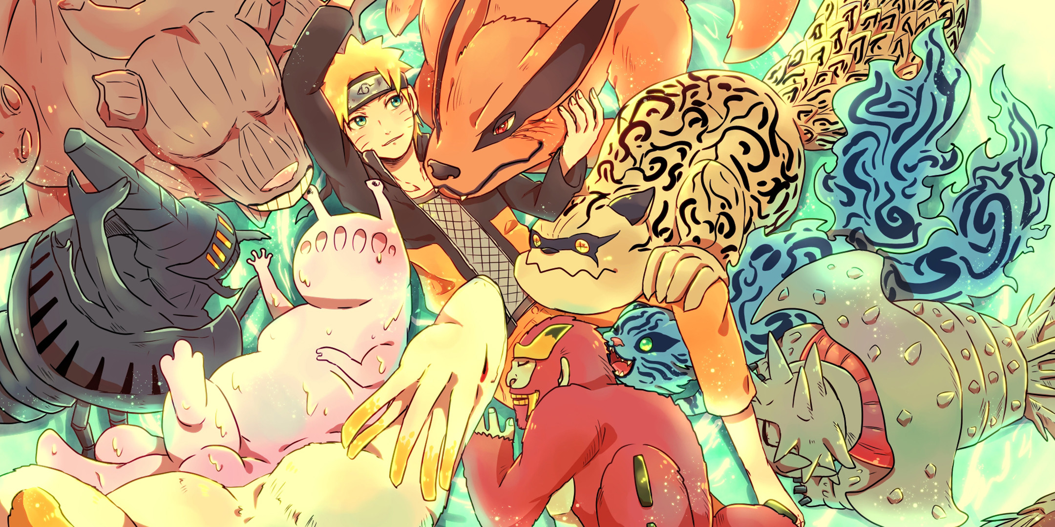 Minato và Naruto cùng Cửu Vĩ Kurama trong chế độ Hiền Nhân