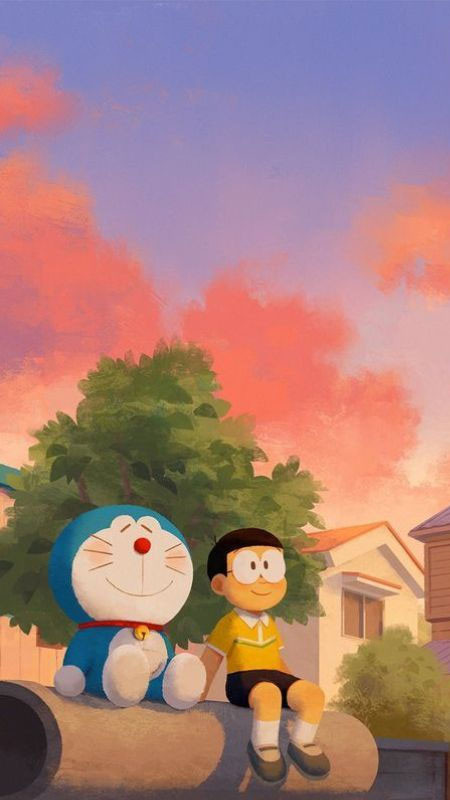 Doremon và Nobita chia sẻ khoảnh khắc vui vẻ dưới bầu trời xanh
