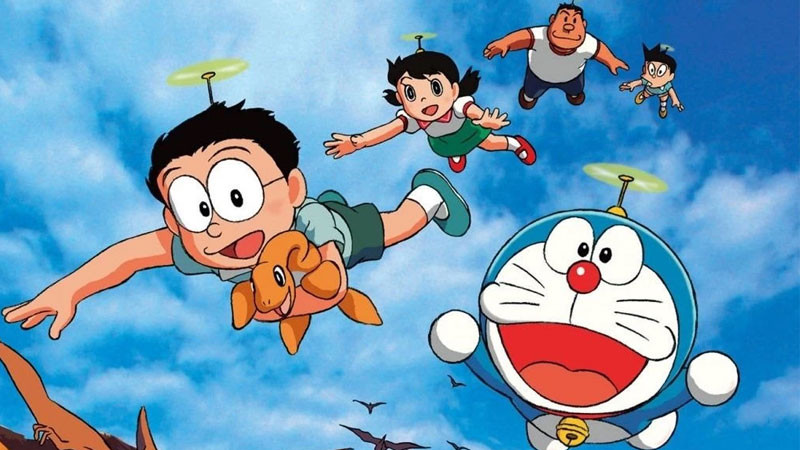 Doremon và Nobita, Shizuka, Suneo, Jaian cùng nhau vui đùa