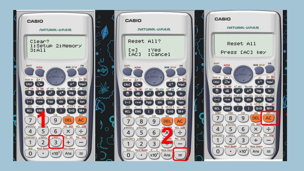 Màn hình Casio FX 580VN ở chế độ Normal trước khi tính định thức ma trận