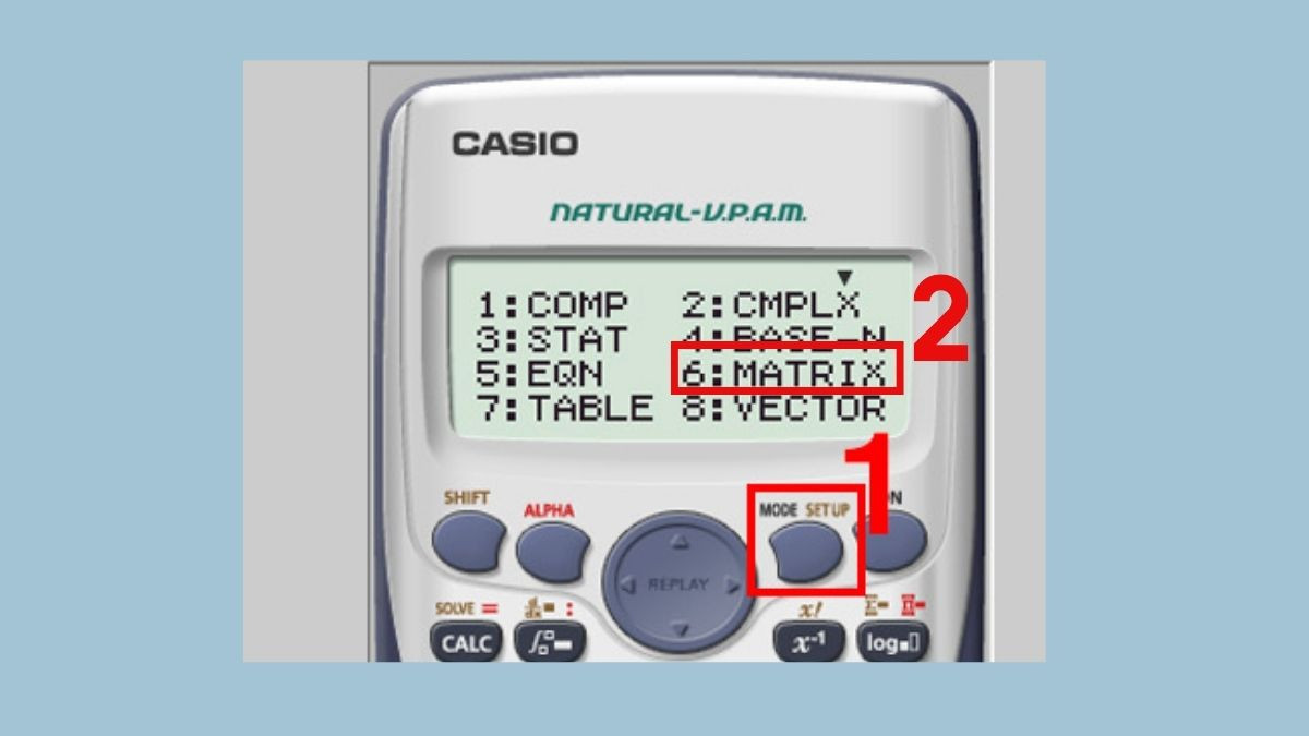 Màn hình Casio FX 580VN hiển thị các lựa chọn Matrix để tạo và chỉnh sửa ma trận